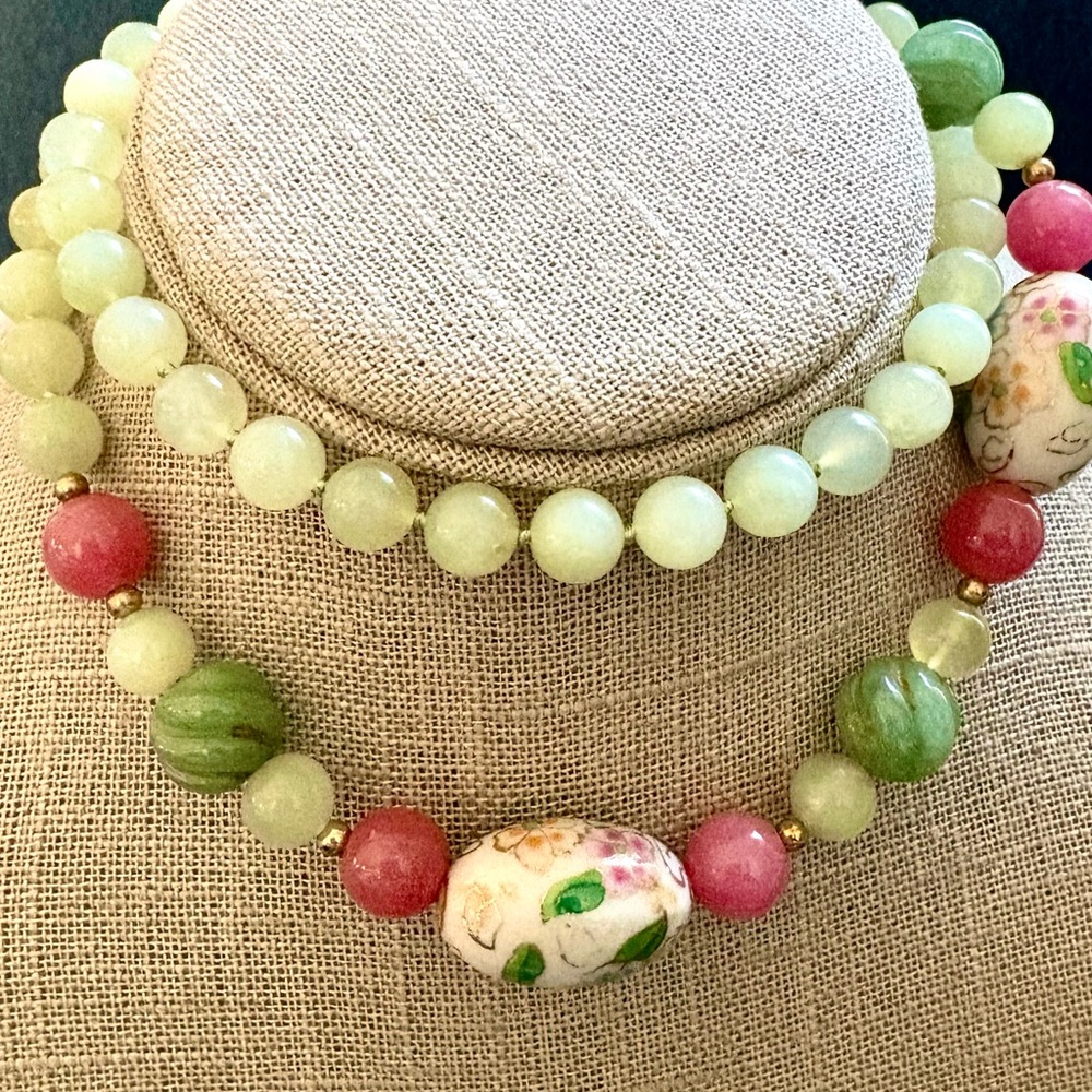 Rose Quartz & Jade beads & hand painted accents in Lilly Pulitzer color necklace